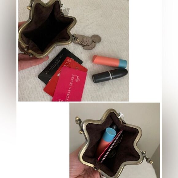 Chic Handsewn Genuine Leather Castle Shaped Kisslock Coin Purse & Chain - Picture 13 of 15